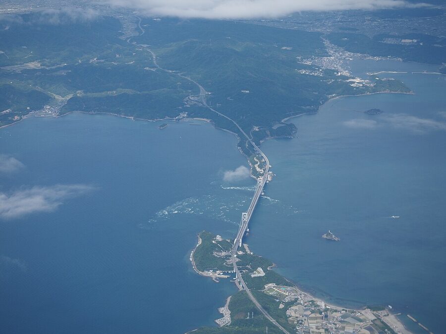 Aerial view of Onaruto Bridge over the Naruto Strait