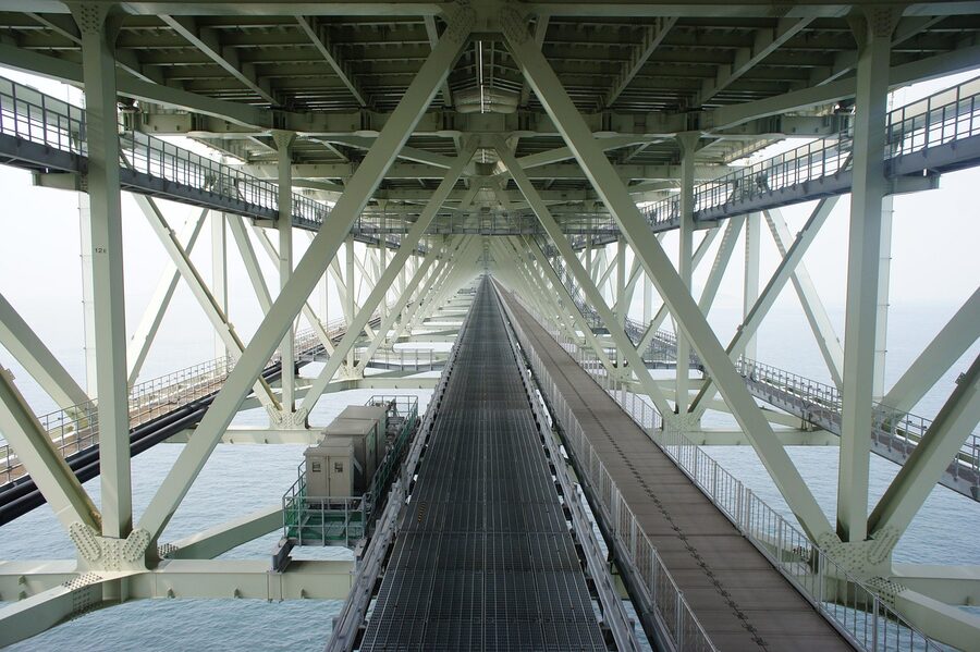 Akashi Kaikyo Bridge seen from the Awaji Island shore