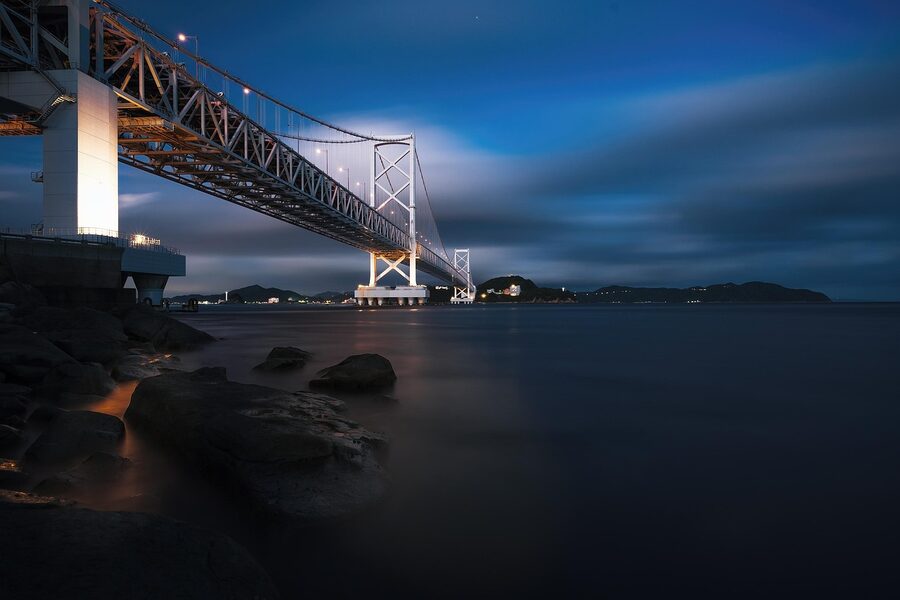 Onaruto Bridge at dawn from the Awaji Island side