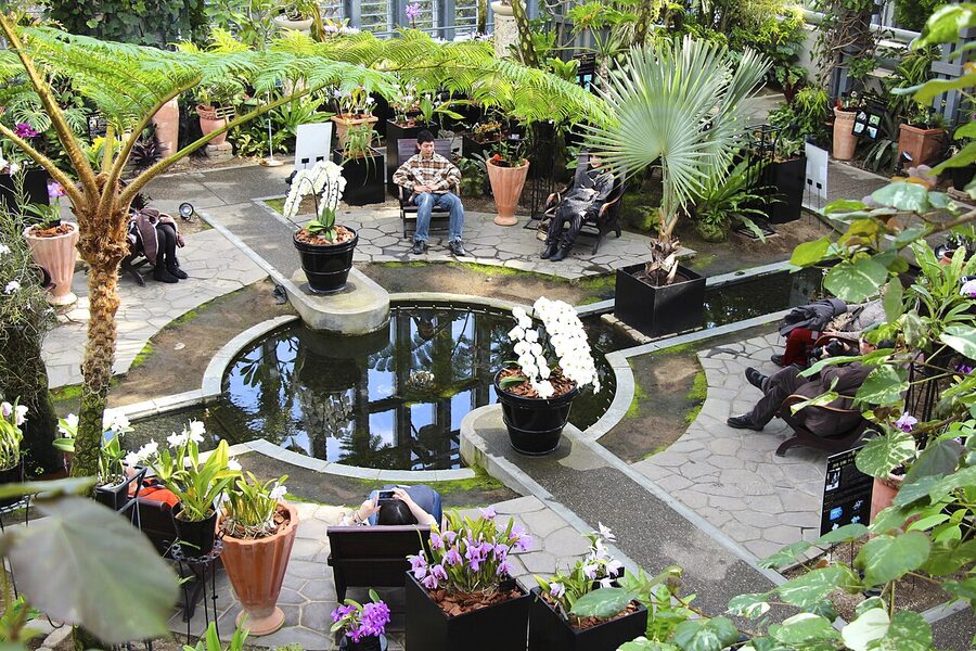 Yumebutai botanical garden terraced concrete squares