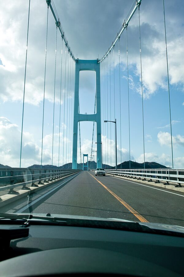 Akinada Bridge spanning Hiroshima coast to Shimo-Kamagari Island, the entrance to Tobishima Kaido cycling route