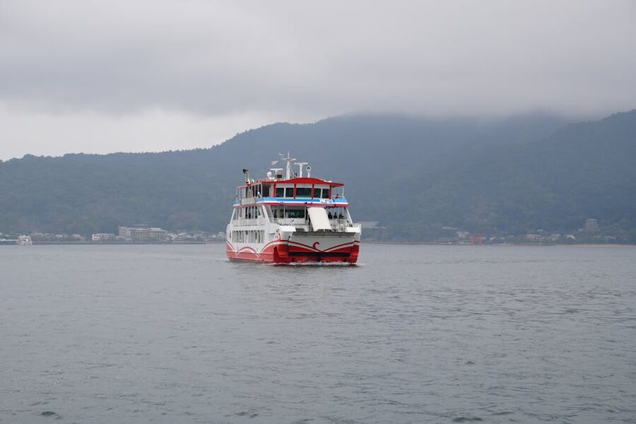 Local ferry crossing the Seto Inland Sea near Hiroshima, similar to the Imabari to Okamura service