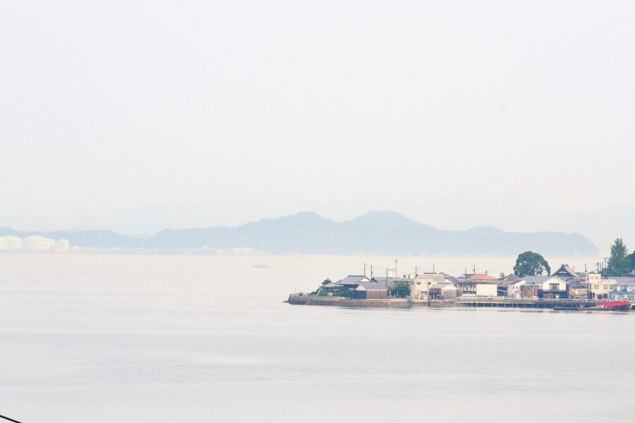 View down to Mitarai preservation district from Okamura Great Bridge on the Tobishima Kaido