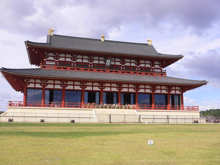 The reconstructed Daigokuden Imperial Audience Hall at Heijo Palace ruins, Nara