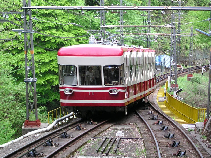 The Nankai Koyasan cable car carriages at Gokurakubashi