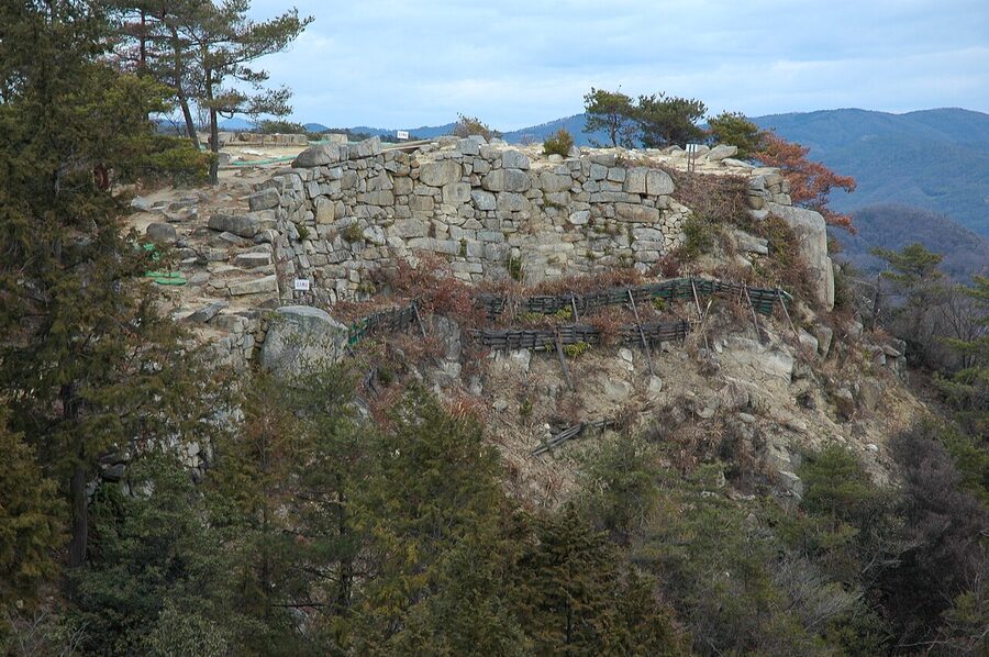 The stone wall fortifications at Kinojo Castle