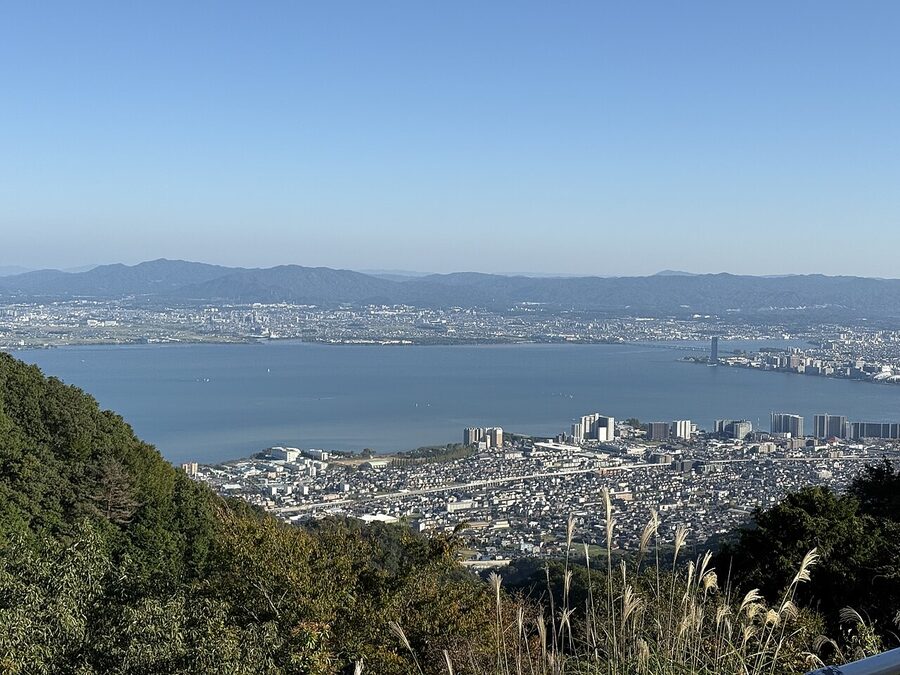 Aerial view of Lake Biwa from the Hira Mountains looking east