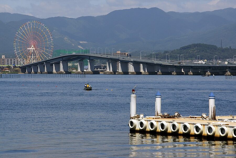 Biwako Ohashi bridge in daytime from the east end