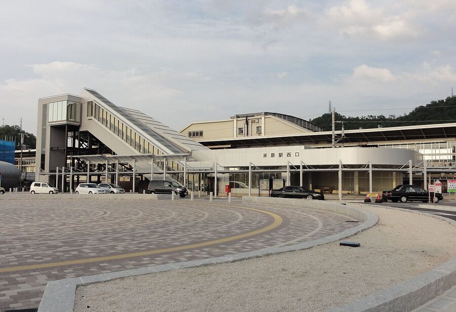 Maibara Station west entrance, the main bike rental hub on Lake Biwa