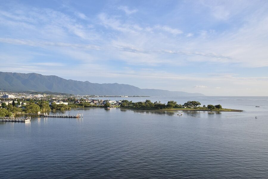 Morning mist on Lake Biwa shoreline