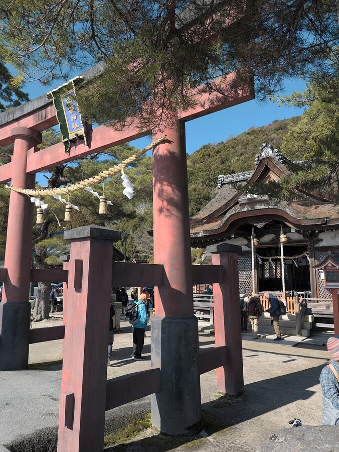 Shirahige Shrine torii standing in Lake Biwa water