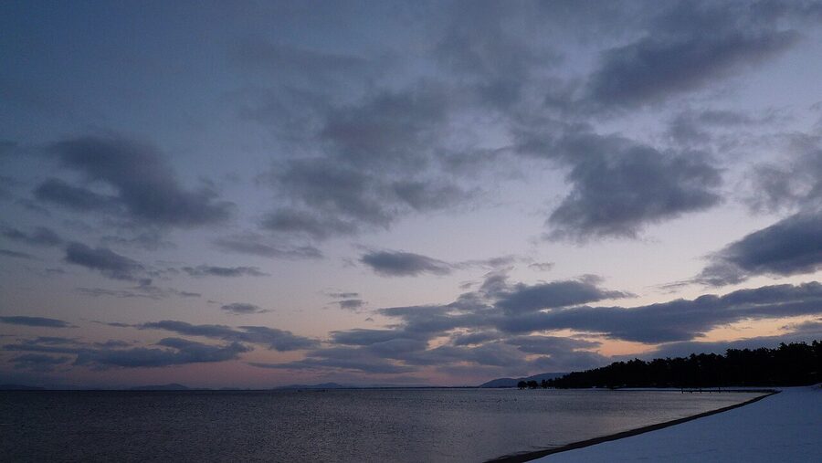 View of Lake Biwa from Takagihama beach near Makino