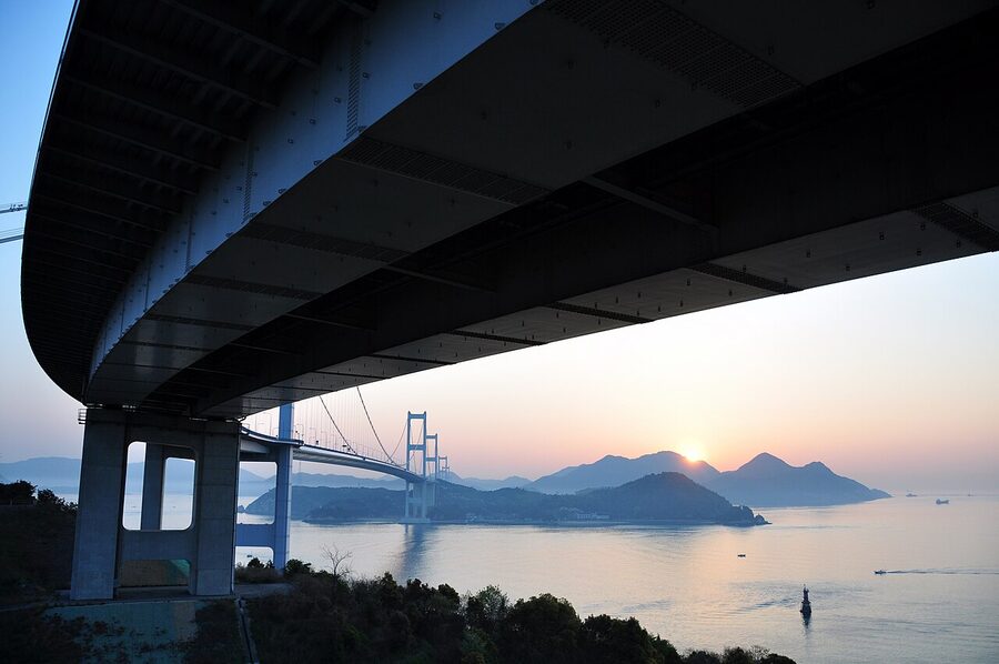 Kurushima-Kaikyo Bridge at sunset