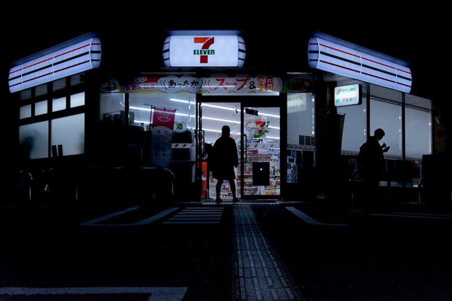 A 7-Eleven convenience store in Japan at night