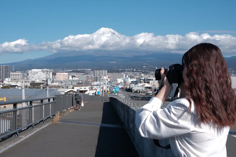 Mount Fuji photographed from a bridge in Shizuoka