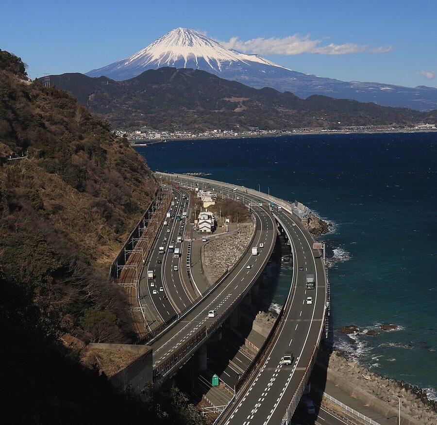 Mount Fuji rising above Suruga Bay, seen from Satta Pass on the Tokaido