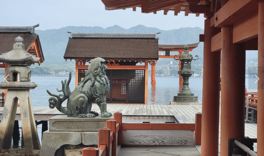 Hiroshima: City and Miyajima Bike and Boat Tour - Walking through Miyajima’s religious center